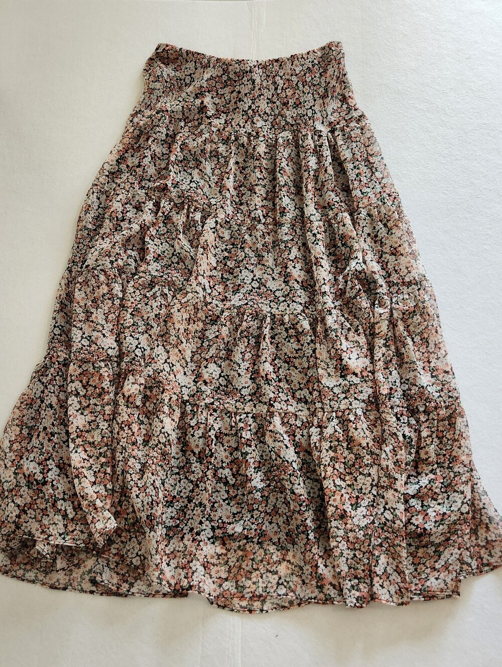 Ralph Lauren Floral Tiered Maxi Skirt in Pink, Cream, and Brown Size Small